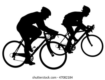 Vector drawing silhouettes cyclists in competition