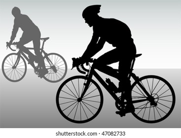 Vector drawing silhouettes cyclists in competition