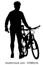 Vector drawing silhouettes cyclists on vacation