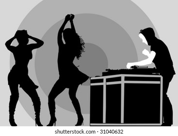 Vektorgrafik von Silhouetten von Tanzmädchen im Club