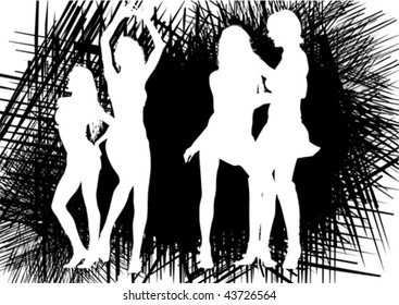 Vektorgrafik-Silhouetten von Tanzmädchen in einer Diskothek