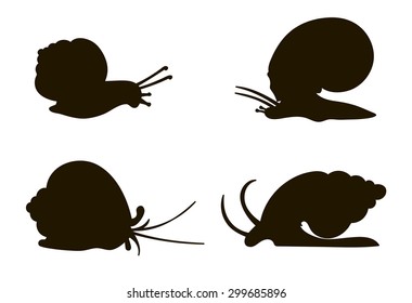 vector drawing silhouettes of four snails
