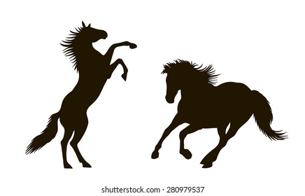 vector drawing silhouettes of horses in motion