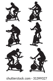 vector drawing silhouettes of men and women on bike