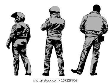 Vector drawing silhouettes of motorcyclists protective gear. Property release is attached to the file