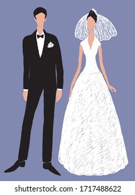 Vector drawing of silhouettes newlyweds