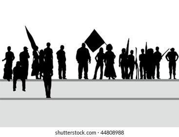 Vector drawing silhouettes of people on the stairs
