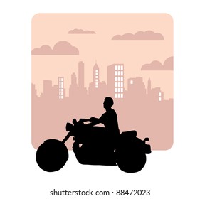 Vector drawing silhouettes road motorcycle