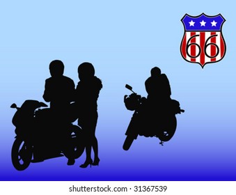 siluetas de dibujo vectorial motocicletas de carretera sobre fondo azul