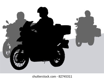 Vector drawing silhouettes road motorcycles