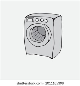 vector drawing of simple front loading washing machine with indicators and buttons