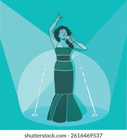 vector drawing of a singer with a microphone on stage