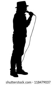 Vector drawing of the singer wearing a hat and a microphone