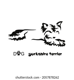 Dibujo vectorial de un terrero de Yorkshire bebiendo. Diseño Gestalt de mascotas graciosas. Imagen de un perro mentiroso