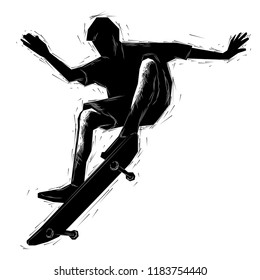 Vector drawing skateboarding, isolated on white background.