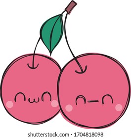 Vector drawing sketch of colored fruit with a face and emotions. You can use it as a logo, image, illustration, or icon for printing, books, magazines, web design, clothing, stickers, or posters