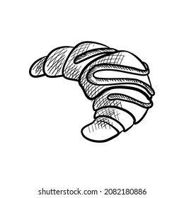 vector drawing sketch of croissant with chocolate, hand drawn illustration at white background