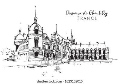 Vector drawing sketch illustration of the Domaine de Chantilly in France