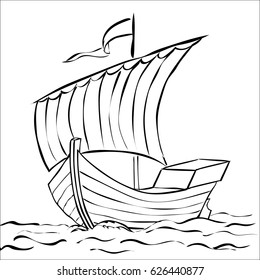 Vector drawing sketch. Old sailing boat