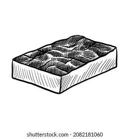 Vector Drawing Sketch Of Piece Of Chocolate Brownie, Hand Drawn Illustration At White Background