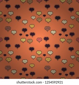 Vector. Drawing in sketch style on orange, purple and beige colors. Heart Doodle. Wrapping paper. Valentine':s day. Abstract seamless love pattern.