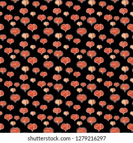 Vector. Drawing in sketch style on black, orange and white colors. Wedding and invatation card concept. Seamless Love doodle romantic background vector with hearts. Valentine':s day. Wrapping paper.