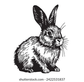 vector drawing in sketch style. vintage rabbit. Easter bunny, hare. black and white illustration