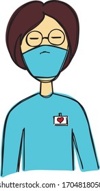 Vector drawing sketch of a woman doctor in a medical mask. You can use it as a logo, illustration, icon, graphic design, web design, ad, poster, warning, or designation.