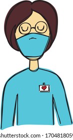 Vector drawing sketch of a woman doctor in a medical mask. You can use it as a logo, illustration, icon, graphic design, web design, ad, poster, warning, or designation.