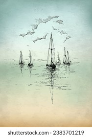 Vector drawing sketch of yacht