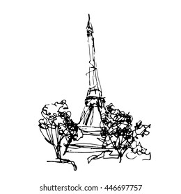 Vector drawing of sketches landmarks cities. The Eiffel Tower in Paris. France. 