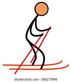 Vector drawing of a skier character on white background