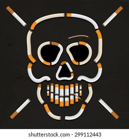 Vector drawing skull with cigarette series 1