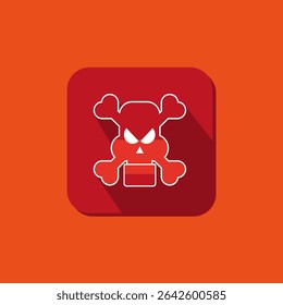 Vector drawing skull and crossbones, color red flat style