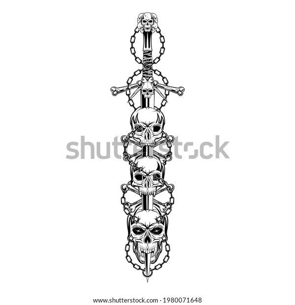 Vector Drawing Skulls Pierced By Sword Stock Vector (Royalty Free ...