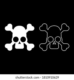 Vector drawing skulls, silhouette and contour color white flat style
