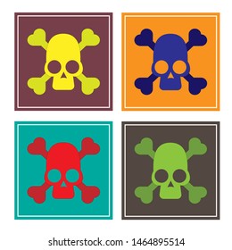 Vector drawing skulls, silhouette four pieces yellow violet green red flat style