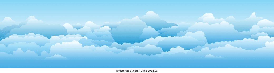 Vector drawing of sky with clouds, cartoon illustration, panoramic sky, natural background