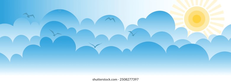 Dibujo del Vector del cielo, sol en las nubes, ilustración de la historieta, fondo natural