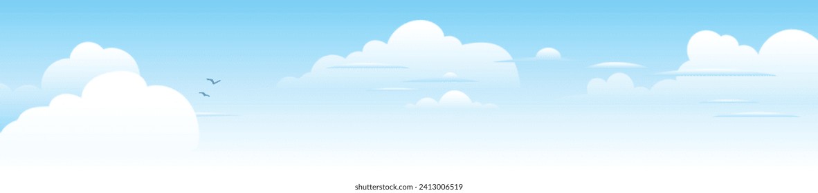 Dibujo vectorial del cielo con nubes blancas, ilustración de dibujos animados, fondo natural