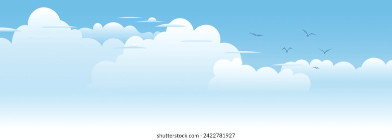 Vector drawing of sky with white clouds, cartoon illustration, natural background