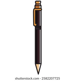 A vector drawing of a sleek black pen, designed with clean lines and a modern aesthetic.