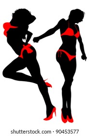 Vector dibujando chicas delgadas y bellas en bikini