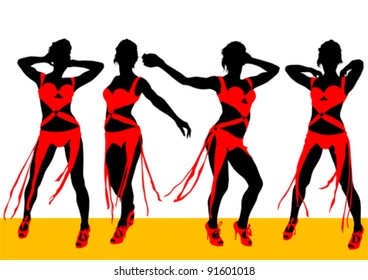 Vector drawing slim and beautiful girls in bikini