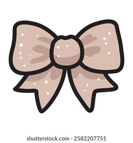 A vector drawing of a small beige bow adorned with delicate snowflakes. 