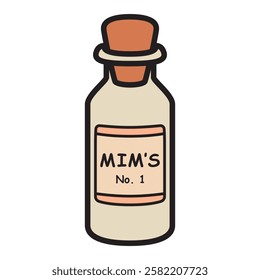 A vector drawing of a small glass bottle, featuring a clean, minimalistic design with a sleek, transparent body.