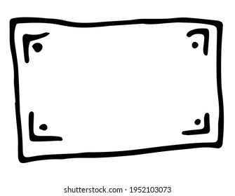 vector drawing of a small rectangular frame with triangular elements with dots at the corners. isolated element with empty space for text inside a black line on a white background for diaries