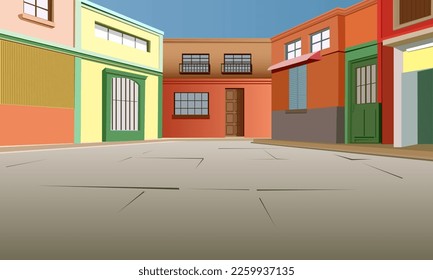 vector drawing of a small town street in vintage style for interior design, scenes, postcards and other cartoon style illustrations