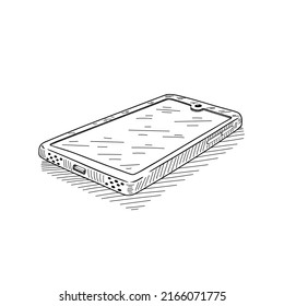 Vector drawing of a smartphone drawn by hand. Mobile phone quick sketch isolated on a white background.