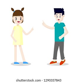 Vector drawing smiling boy and girls on white background